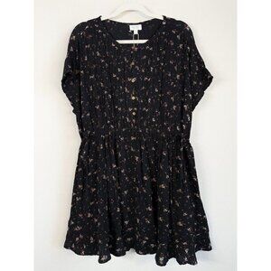 True Craft Dress Women M Black Floral Print High Waist Ruffled Boho Babydoll NWT